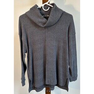 Lush Gray Ribbed Cowl Neck Sweater Women’s Small Long Sleeve Cozy Knit Pullover